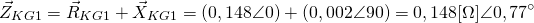 \[\vec Z_{KG1}=\vec R_{KG1}+\vec X_{KG1} =(0,148 \angle 0)+(0,002 \angle 90)=0,148 [\Omega] \angle 0,77^{\circ} \]