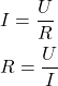 Rendered by QuickLaTeX.com \begin{align*}&I=\frac{U}{R} \\&R=\frac{U}{I}\end{align*}