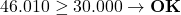 \[46.010 \geq 30.000 \rightarrow \textbf{OK}\]